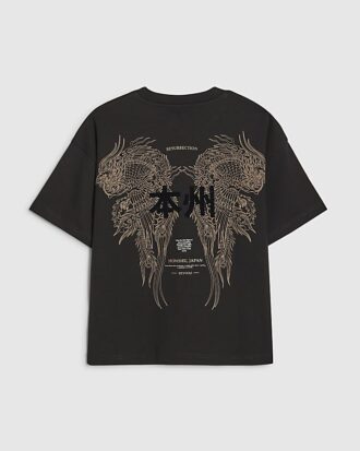 Boys Black Oversized Dragon Japanese T-Shirt