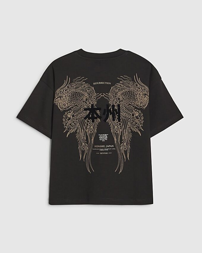Boys Black Oversized Dragon Japanese T-Shirt