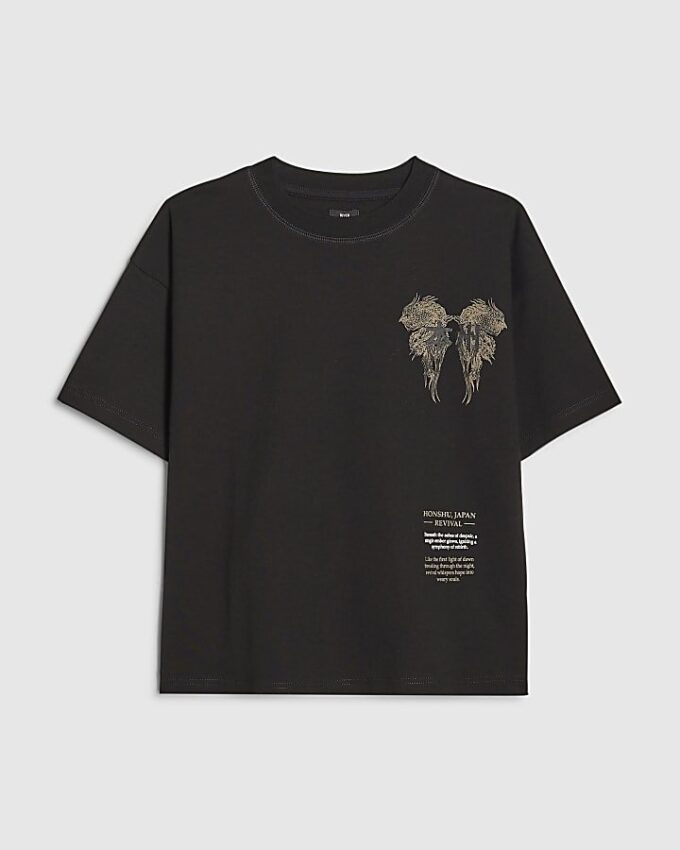 Boys Black Oversized Dragon Japanese T-Shirt