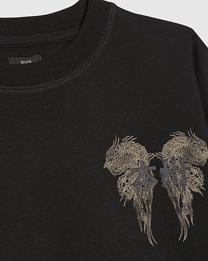 Boys Black Oversized Dragon Japanese T-Shirt