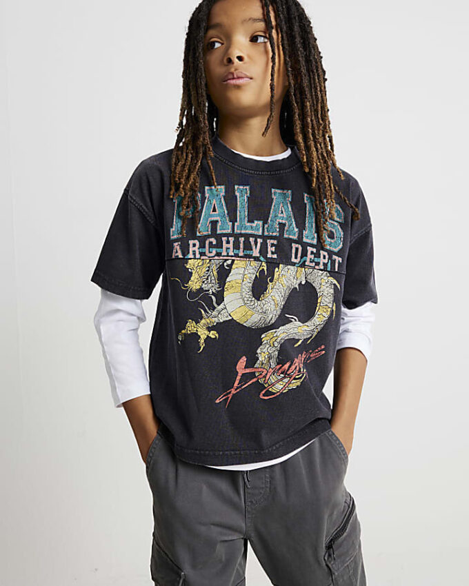 Boys Black Oversized Palais Dragon T-Shirt