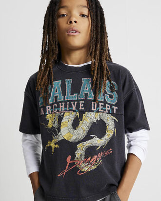 Boys Black Oversized Palais Dragon T-Shirt