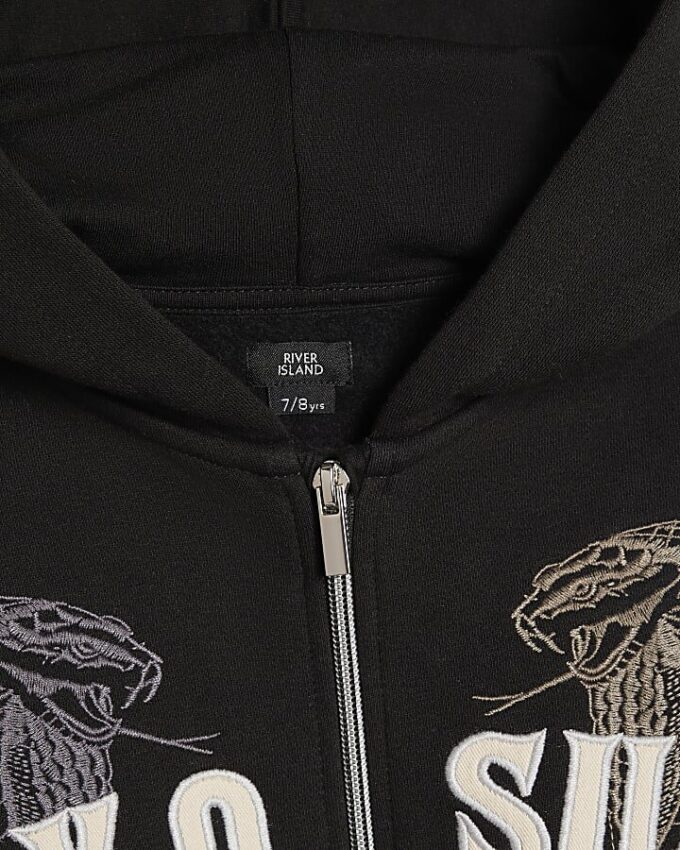 Boys Black Yokosuka Snake Zip Through Hoodie