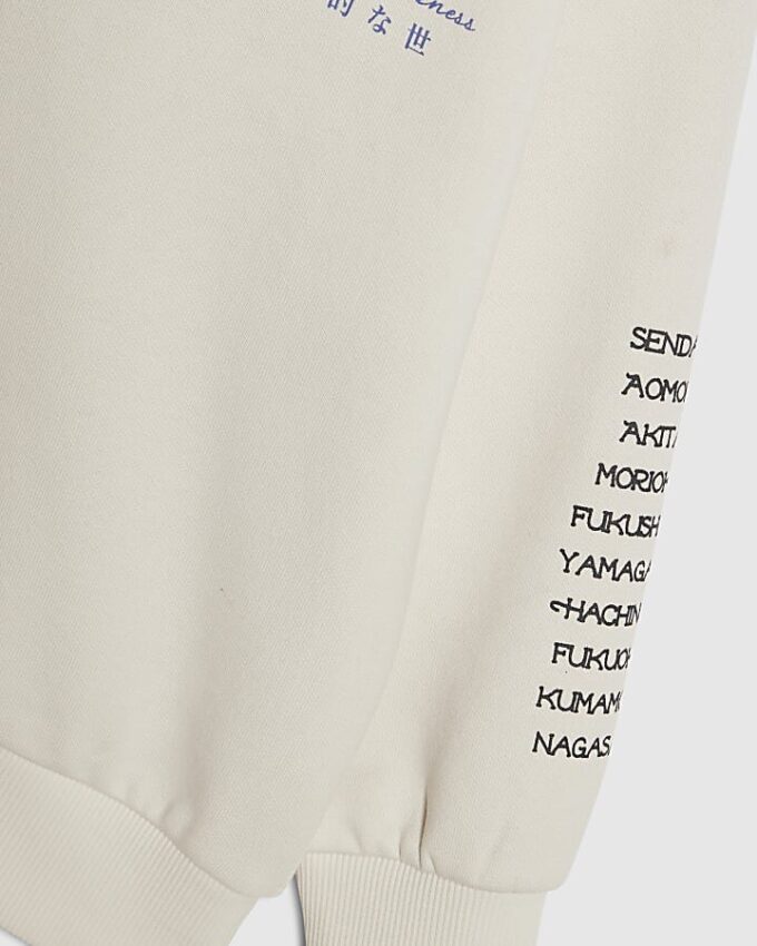 Boys Cream Japanese Bird Print Hoodie