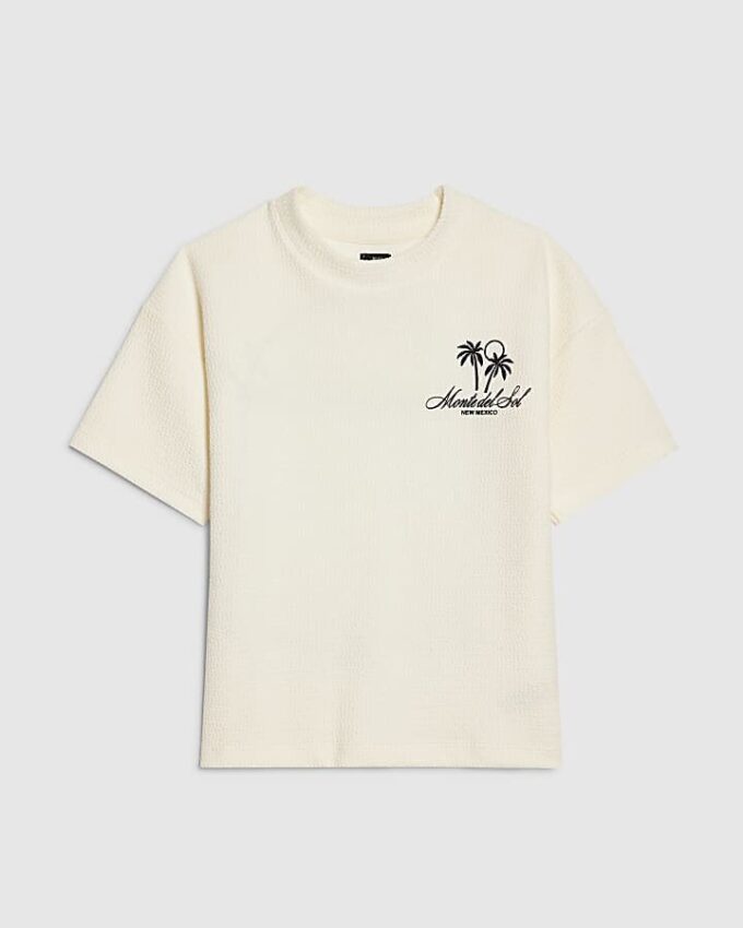 Boys Cream Textured Palm Tree T-Shirt