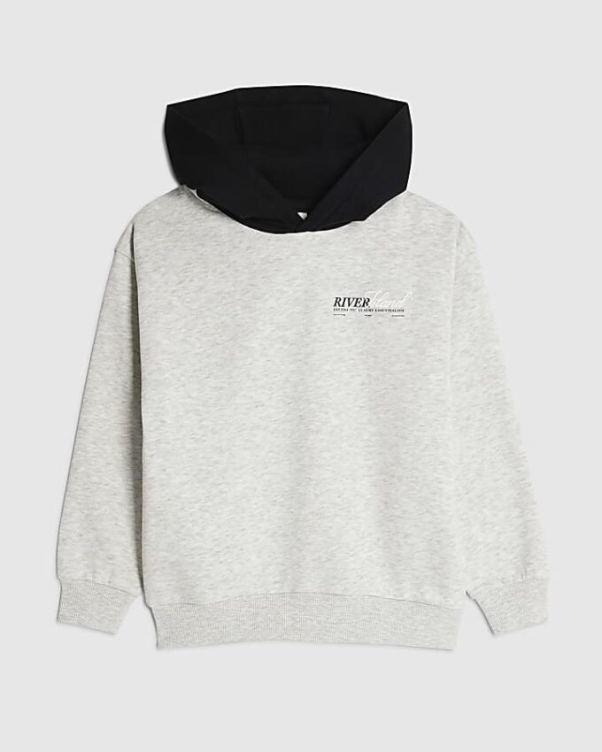 Boys Grey River Island Colour Block Hoodie