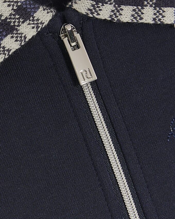 Boys Navy Check Collar Polo Shirt