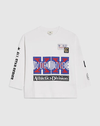 Boys White Boxy Long Sleeve Badge Graphic Top Boys White Boxy Long Sleeve Badge Graphic Top