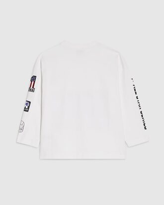 Boys White Boxy Long Sleeve Badge Graphic Top Boys White Boxy Long Sleeve Badge Graphic Top