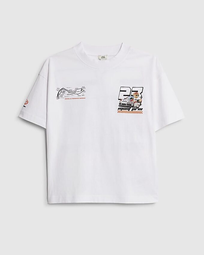Boys White Motocross Bear Car T-Shirt