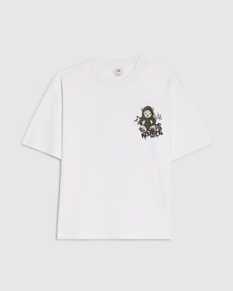 Boys White Oversized Grafitti Bear T-shirt