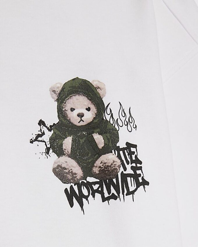 Boys White Oversized Grafitti Bear T-shirt