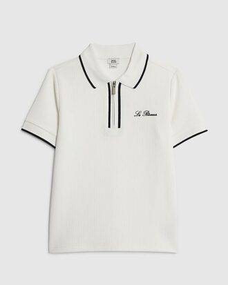 Boys White Slim Fit Textured Polo Shirt