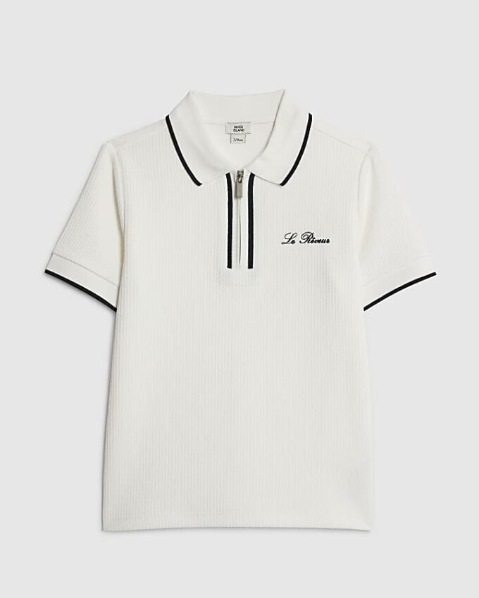 Boys White Slim Fit Textured Polo Shirt
