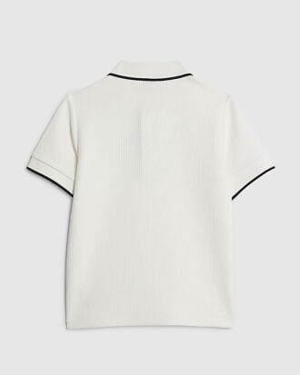 Boys White Slim Fit Textured Polo Shirt