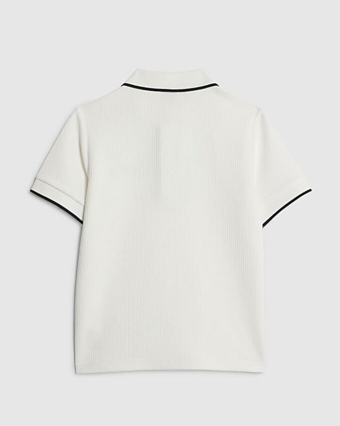 Boys White Slim Fit Textured Polo Shirt