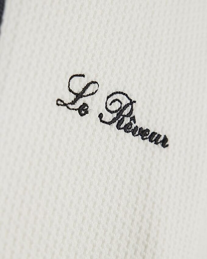 Boys White Slim Fit Textured Polo Shirt