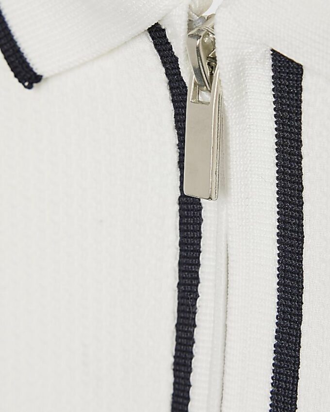 Boys White Slim Fit Textured Polo Shirt