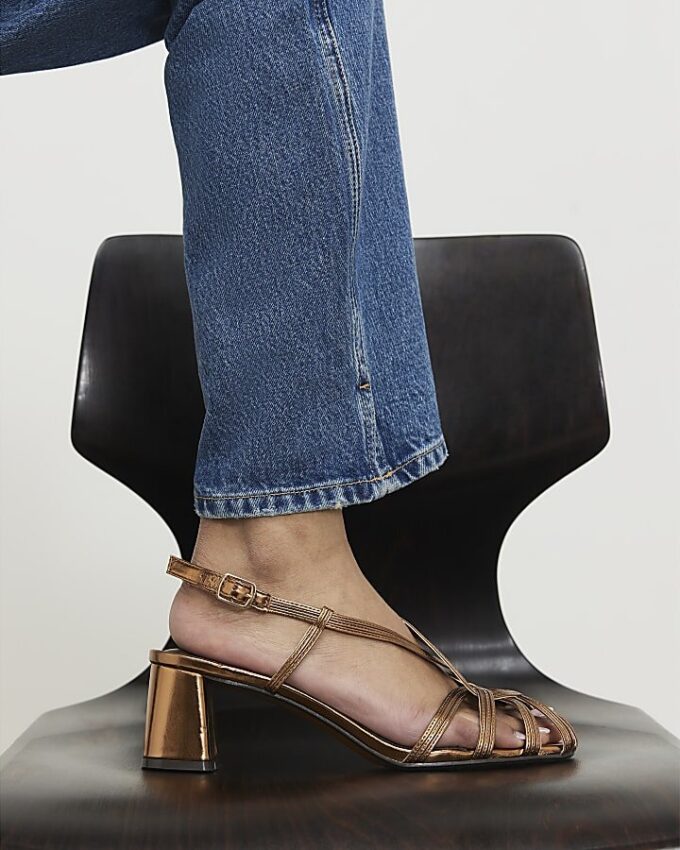 Bronze Caged Block Heel Sandals