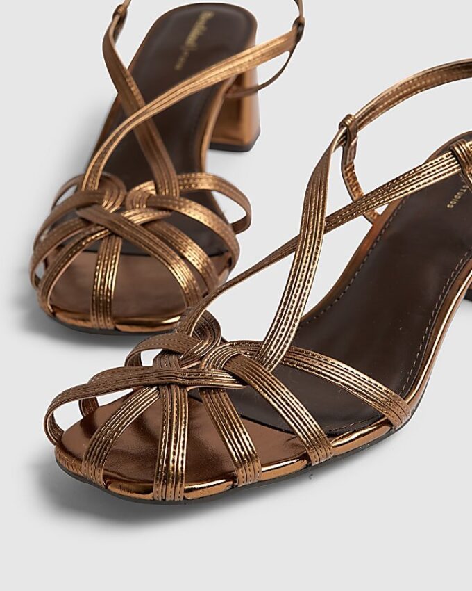 Bronze Caged Block Heel Sandals