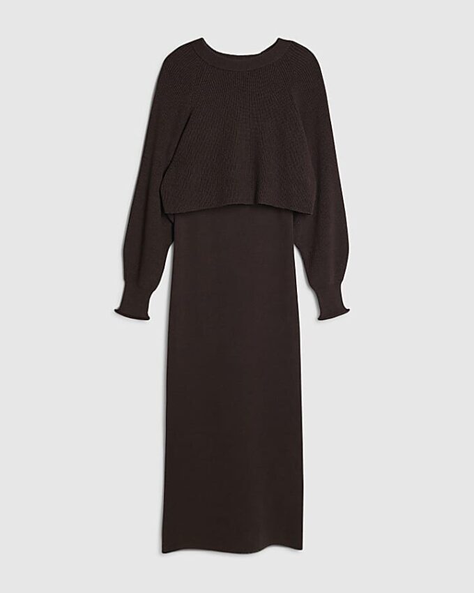 Brown 2 In 1 Jumper Maxi Dress