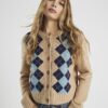 Brown Argyle Knit Cardigan