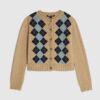 Brown Argyle Knit Cardigan