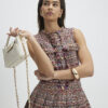 Brown Boucle Pleated Mini Dress