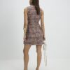 Brown Boucle Pleated Mini Dress