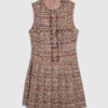 Brown Boucle Pleated Mini Dress