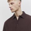 Brown Boxy Fit Plisse Shirt