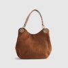 Brown Branded Eyelet Slouch Shoulder Bag