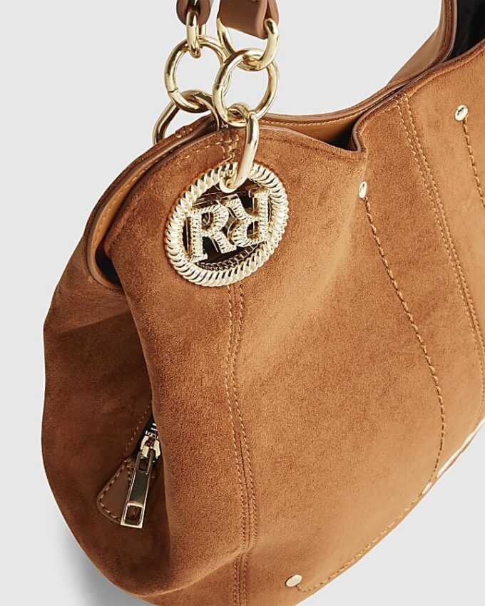Brown Branded Eyelet Slouch Shoulder Bag