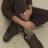 Brown Buckle Strap Borg Lined Mule Boots