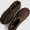 Brown Buckle Strap Borg Lined Mule Boots