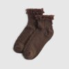 Brown Cable Knit Frill Socks
