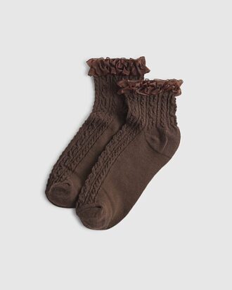 Brown Cable Knit Frill Socks Brown Cable Knit Frill Socks
