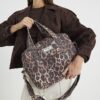 Brown Canvas Leopard Print Holdall Bag