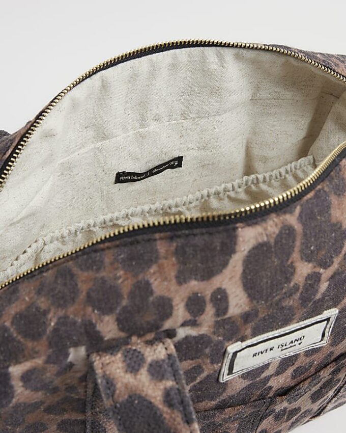 Brown Canvas Leopard Print Holdall Bag