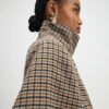 Brown Check Funnel Neck Jacket