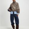 Brown Check Funnel Neck Jacket