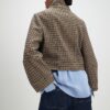 Brown Check Funnel Neck Jacket