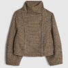 Brown Check Funnel Neck Jacket