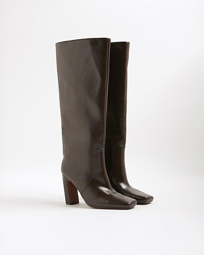 Brown Chisel Toe High Leg Boots