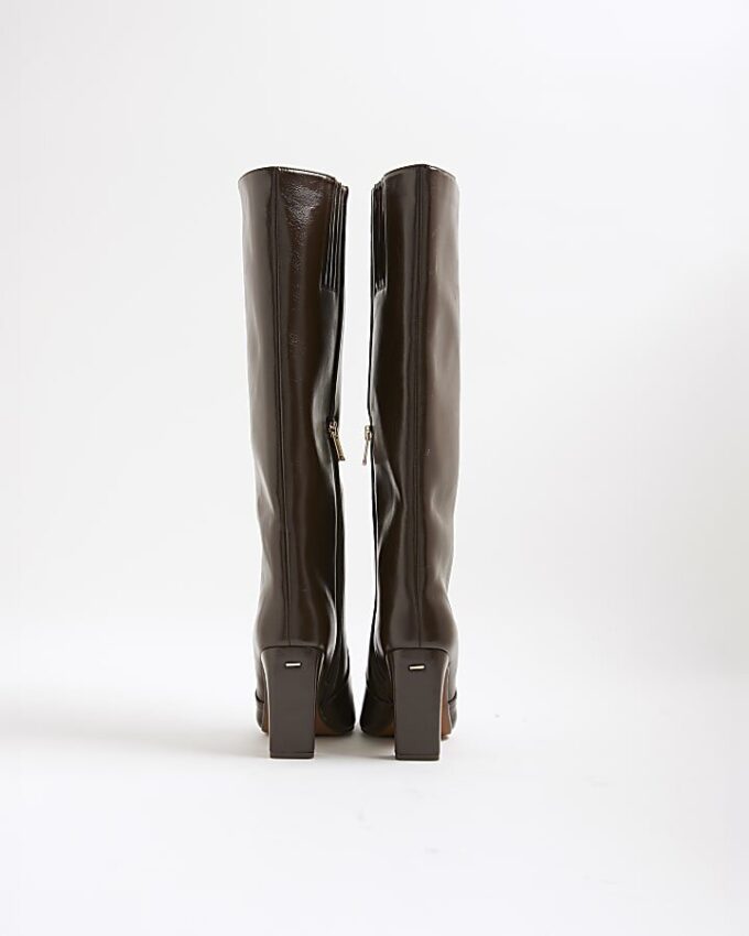 Brown Chisel Toe High Leg Boots