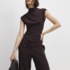 Brown Cosy Sleeveless Drape Top