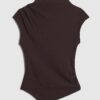 Brown Cosy Sleeveless Drape Top