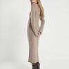 Brown Cosy Twist Front Midi Dress