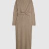 Brown Cosy Twist Front Midi Dress