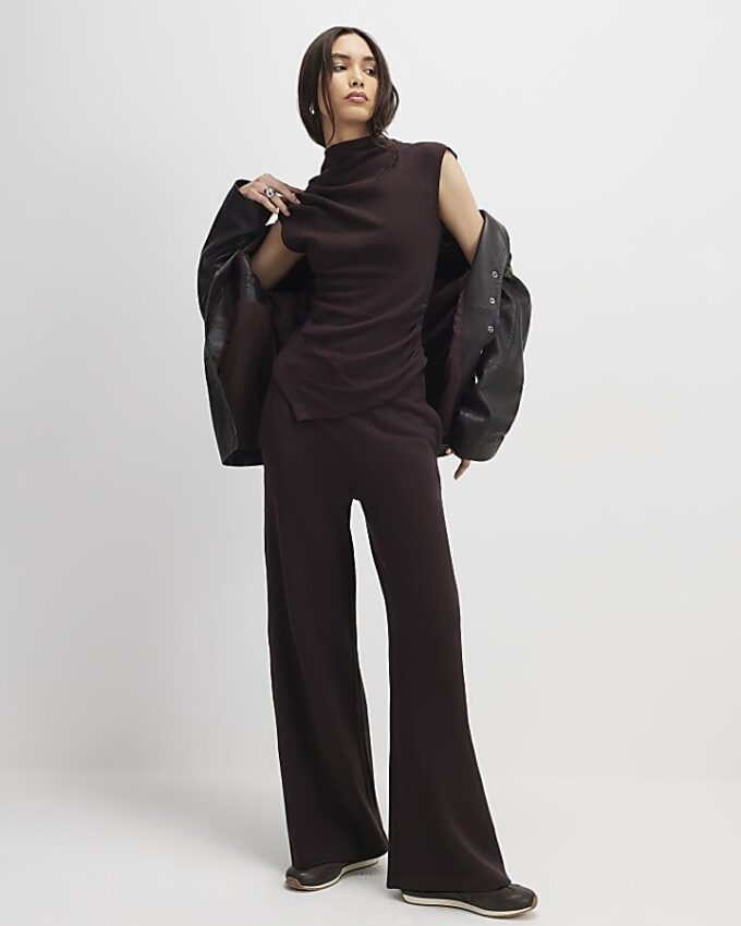 Brown Cosy Wide Leg Trousers
